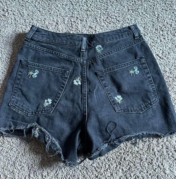 Embroidered Flowered Jean Shorts - Image 2