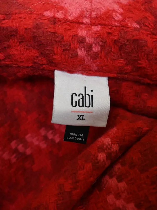 Cabi Women's XL Red Plaid Shawl Collar Evita Coat - Image 9