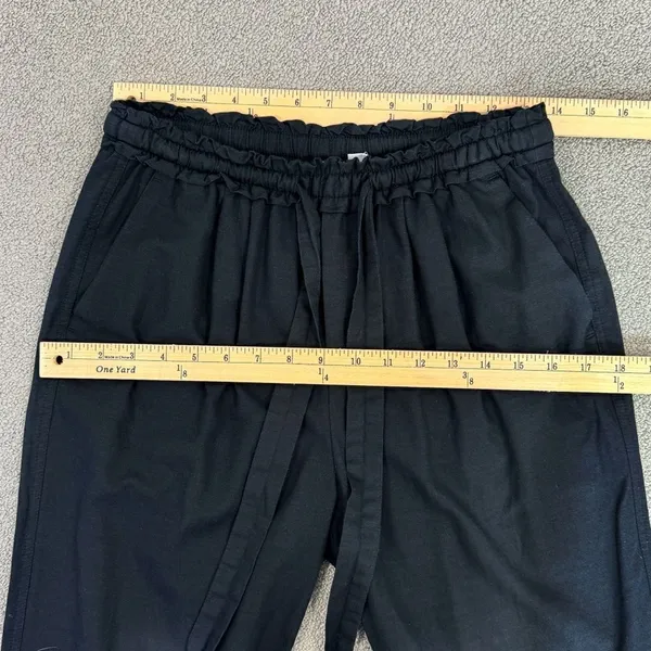 Gap Woven Slouchy‎ Pull On Crop Pants Black XS Ruffle Drawstring Waist High Rise - Image 9