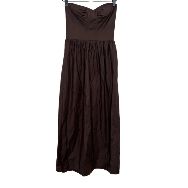 Reformation Buckley Strapless Midi Dress Brown Stretch Organic Cotton Size 2 New - Image 4