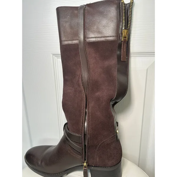 Franco‎ Sarto Lapis Riding Boots Brown Leather Suede Knee High Box 7.5 - Image 10