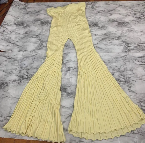 Free People x Significant Other Sylivia Ribbed Yellow Flare flowy Pants Size 4 - Image 8