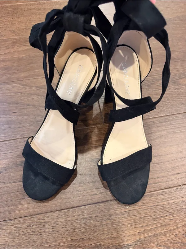 Carcuume Strappy Chunky Heels High in Black Suede Size 8 - C72-005 - Image 6