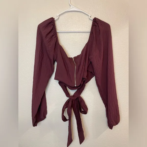 Forever 21 Women’s Wrap Around Surplice Deep Burgundy‎ Crop Top Size S - Image 10