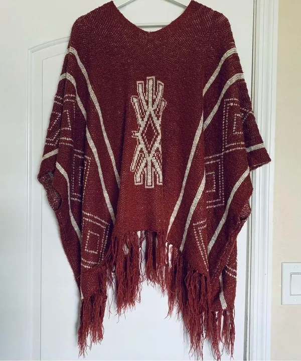 Women's Unique Boho Tribal Aztec Poncho Shawl Cardigan - Image 5