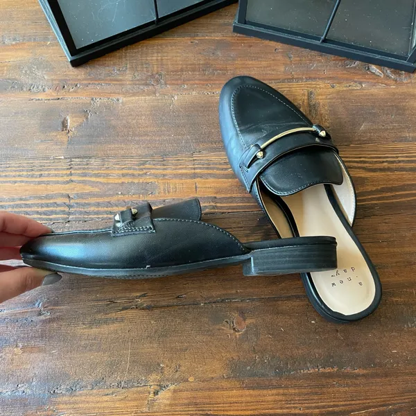 A New Day Black Leather Slip-On Loafers with Gold Accent - Image 4