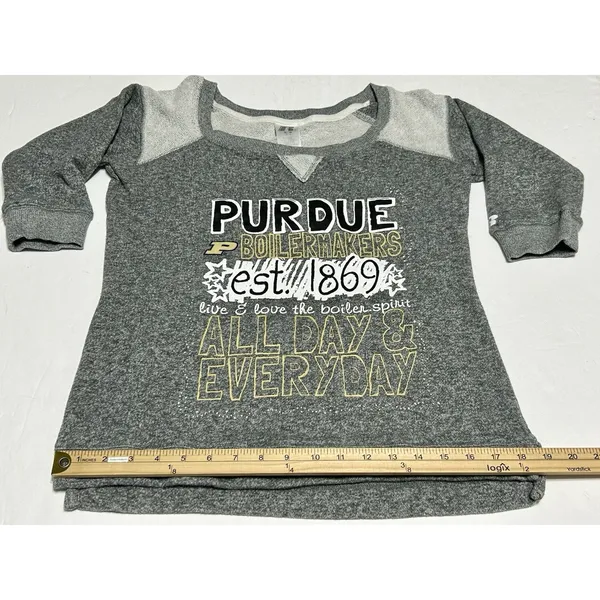 Russell Athletic Purdue Boilermakers Sweatshirt Womens Medium M Gray 3/4 Raglan Sleeve Scoop Neck - Image 4