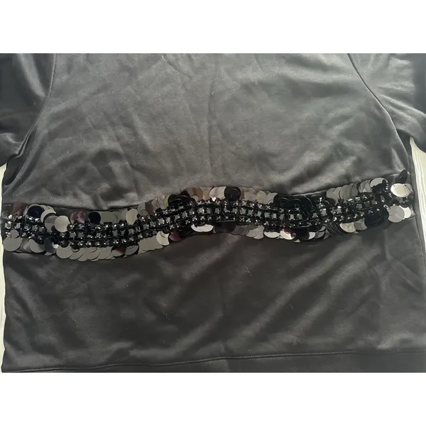 Zara Black Sweatshirt Sequins Beads Women's Large Long Sleeve Goth Holiday Glam - Image 4
