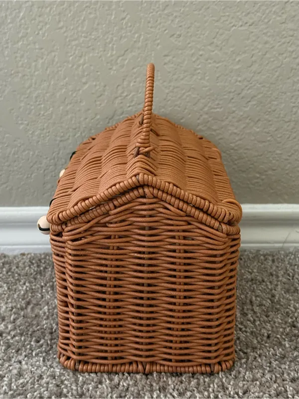 Vintage Style Wicker House Handbag Brown Cottagecore Basket Purse Picnic Woven - Image 8