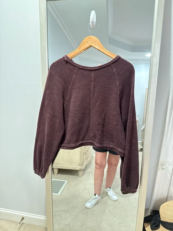 We The Free Purple Raglan Long Sleeve Cropped Pullover Sweater - Image 4