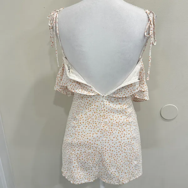 For‎ Love & Lemons Aurora Ruffle Mini Dress White Orange Star Print XS Celestial - Image 3