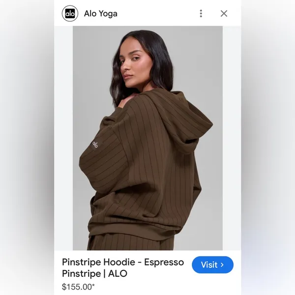 ALO Yoga NWT Pinstripe Hoodie Sweatshirt in Expresso Size M - Image 9