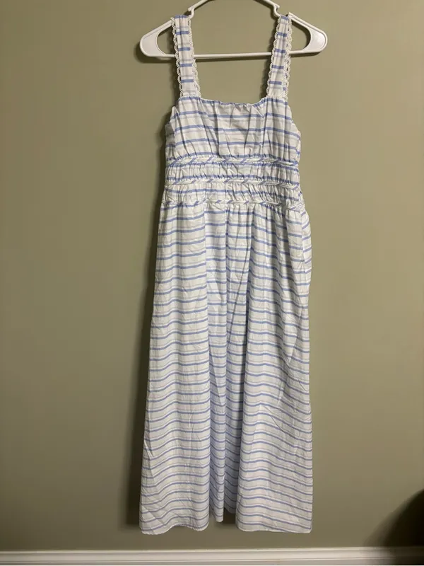 Altar'd State Florence Striped Maxi Dress Blue White Smocked Size Medium NWOT - Image 2