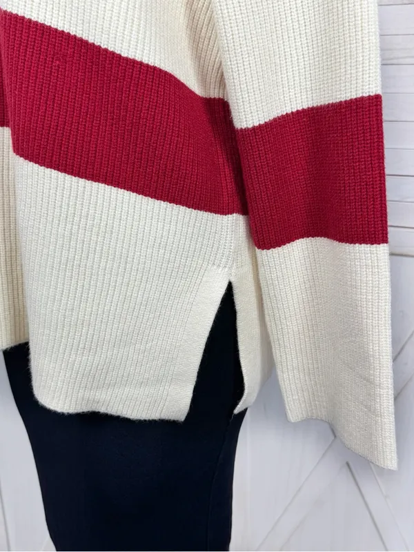 A New Day Rugby Stripe Polo Collar‎ Oversized Sweater Cream Red Large Preppy - Image 7