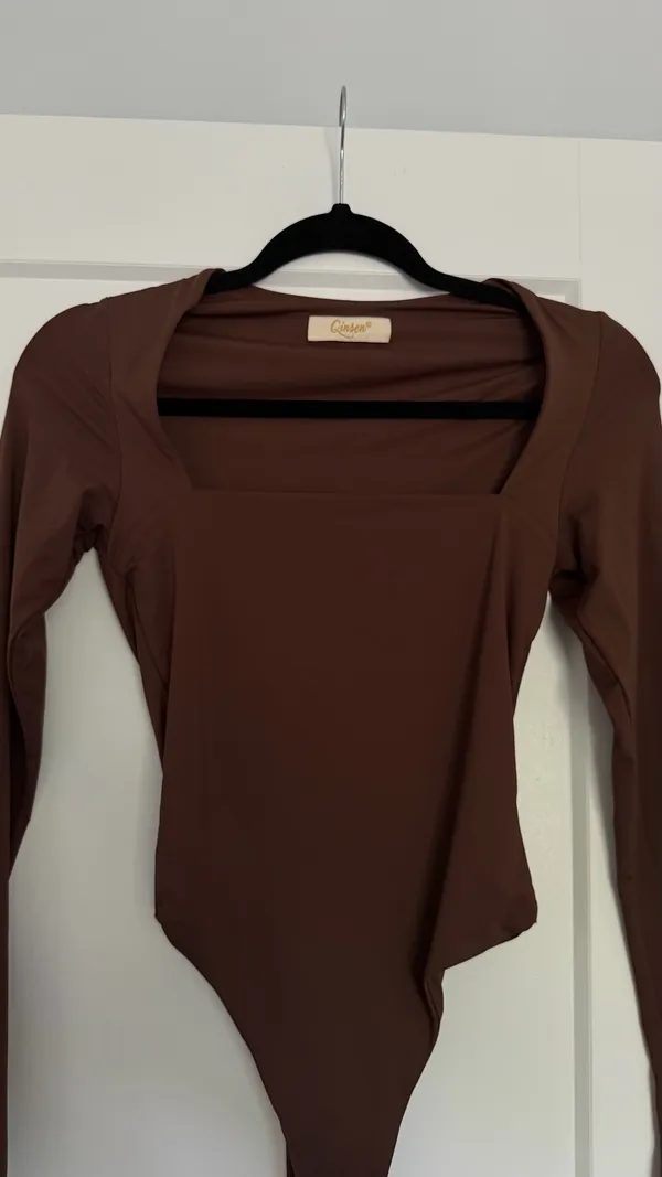 Brown Square Neck Long Sleeve Bodysuit - Image 3