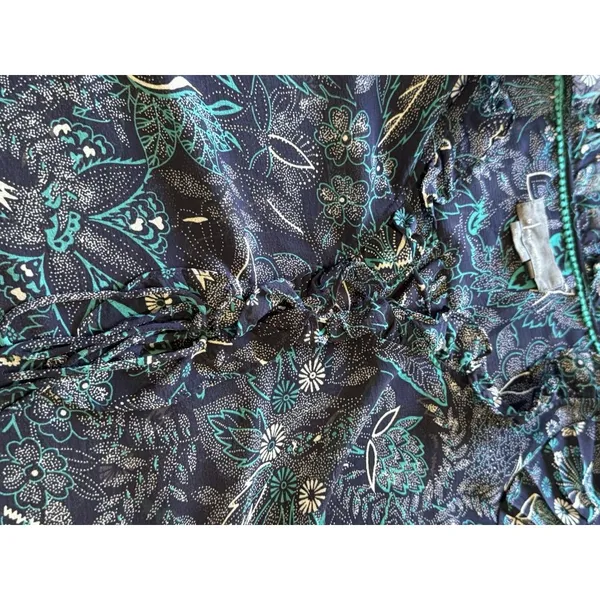 Anthropologie Maeve Floral Button Up Blouse Boho‎ Size L Pleated Ruffles Peasant - Image 5