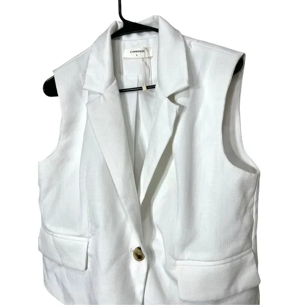 Commense White Sleeveless‎ Vest Blazer Size L - Image 2