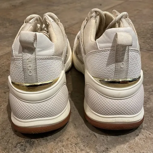 ALDO Gold White Vany Fashion Sneaker Shoes Womens 7.5 EU 38 Metallic Lace-up - Image 4