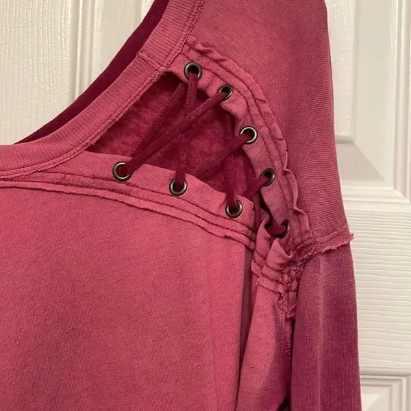 Free People We the Free Faded Pink Raw Trim with Criss Cross Shoulders Top - Image 3