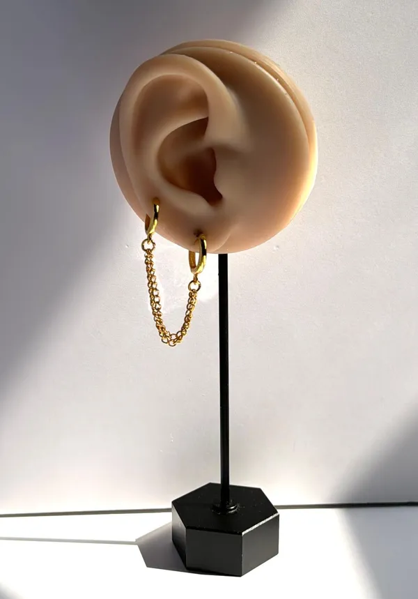 Double Piercing Dangle Chain Earrings for Women Gold - Image 5