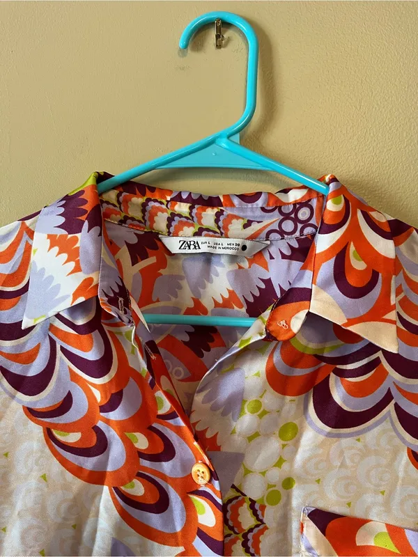 Zara Multicolor Button-Down Blouse — Orange, Purple, Green, White - Image 5