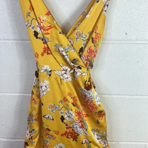 RTR Bronx and BancoNarciss Dress Sz Medium Yellow Floral asymmetrical ruffle - Image 7