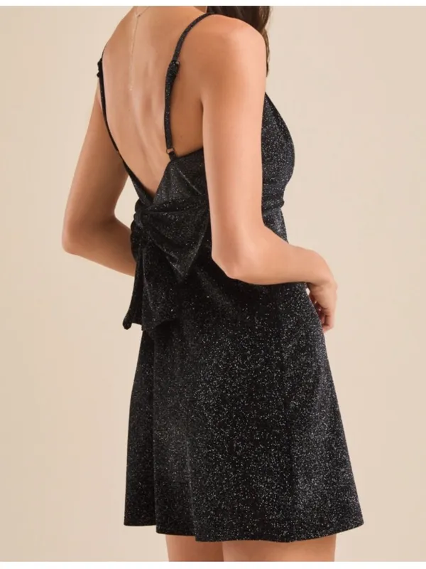 $79 NWOT Altar’d State Black Holiday Sparkle Bow Mini Dress Size XS - Image 2