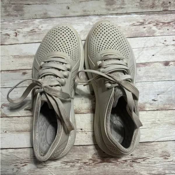 Crocs LiteRide Sneakers Women's Size 7 Rubber Cream Waterproof Tennis Shoes - Image 4