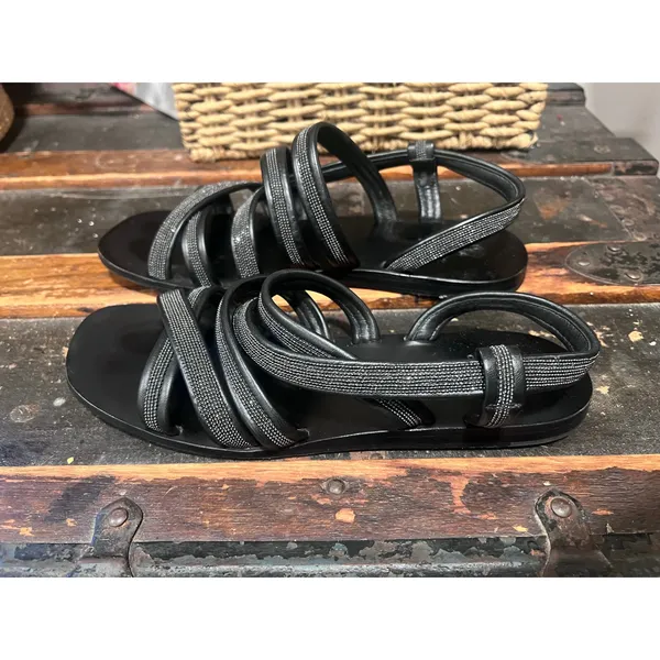 Brunello Cucinelli - Embellished Black Leather sandals Quiet Luxury Old Money - Image 4
