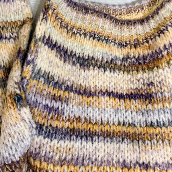 Molly Bracken Womens Striped Chunky Knit Wool Blend Sweater Purple Yellow M - Image 7