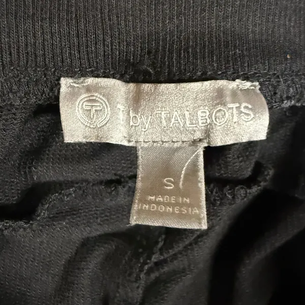 Talbots S Black Ribbed Trim Wide Leg Cropped Lounge Yoga Pants Relaxed Workout - Image 6