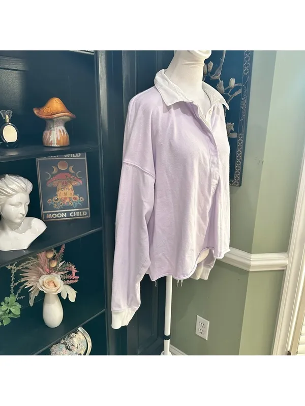 Aerie Lavender Long Sleeve Collared Top – Size L - Image 7