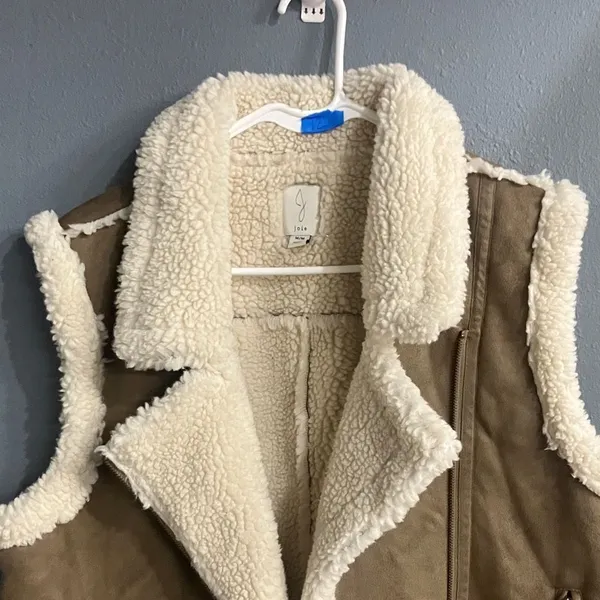 Joie Brown &Cream Shearling suede Vest Gorpcore oversized medium #737 - Image 4