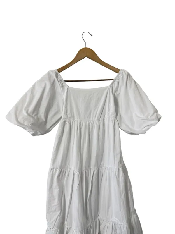 FAITHFULL THE BRAND Kiona Puff Sleeve Smocked Cotton Tiered Midi Dress - Image 5