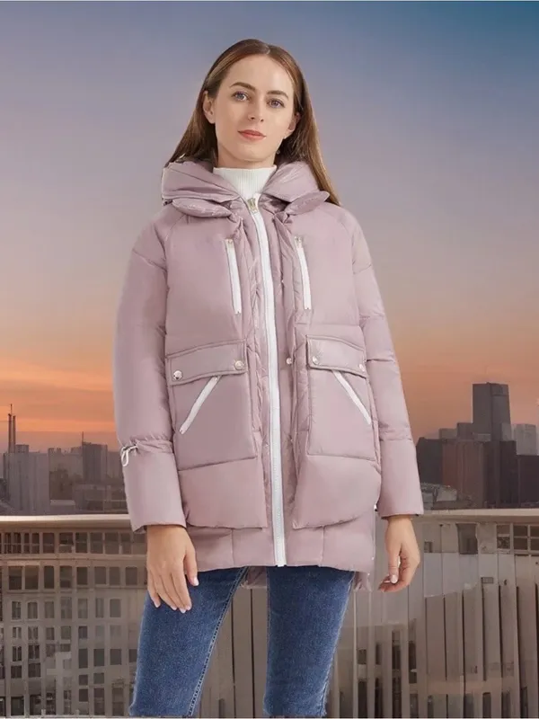 Orolay Women’s Size M Thickened Down Hooded Jacket. Mauve. Front zipper. NWT - Image 2