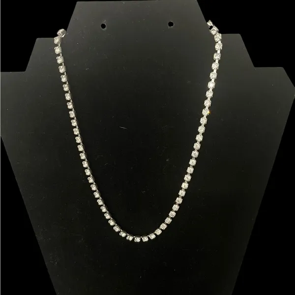 Vintage Estate Silver Clear Rhinestones Necklace Classic Formal - Image 2