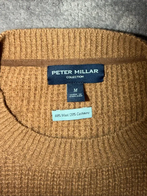 Peter Millar Collection M Wool Cashmere Sweater Brown Crewneck England Waffle Kn - Image 5