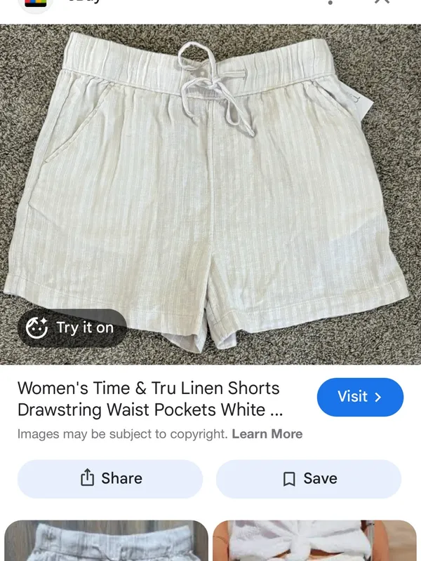 Time and Tru Cream Striped High Waist Linen Blend Drawstring Shorts. | Medium - Image 11