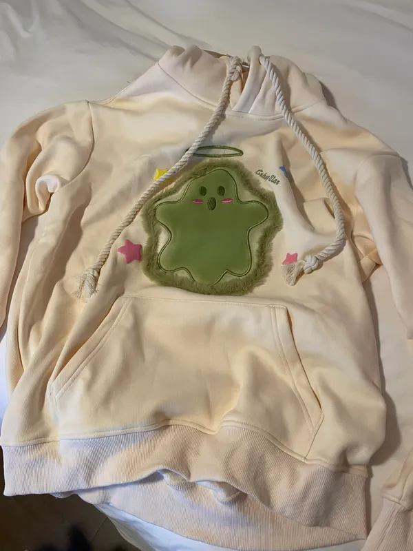 Aelfric Eden Cream Apricot Embroidery Cartoon Ghost Hoodie - Image 5