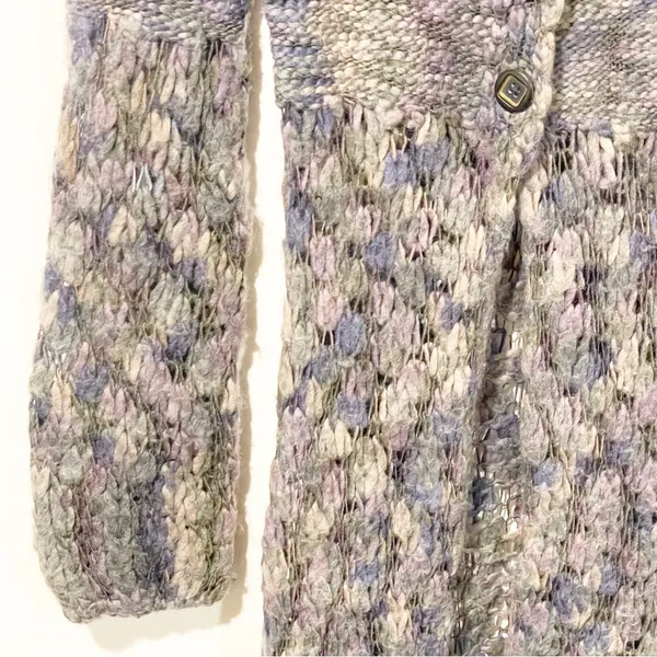 Free People Size XS‎ Purple Open Knit Half Button Wool Blend Cardigan Sweater - Image 3