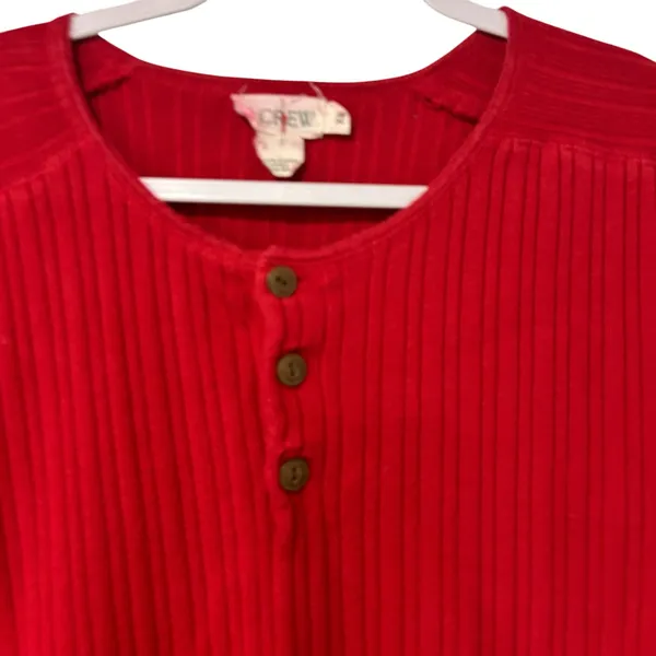 Vintage J Crew Red Ribbed Cotton Henley Sweater Pullover Hong Kong XL Retro - Image 2