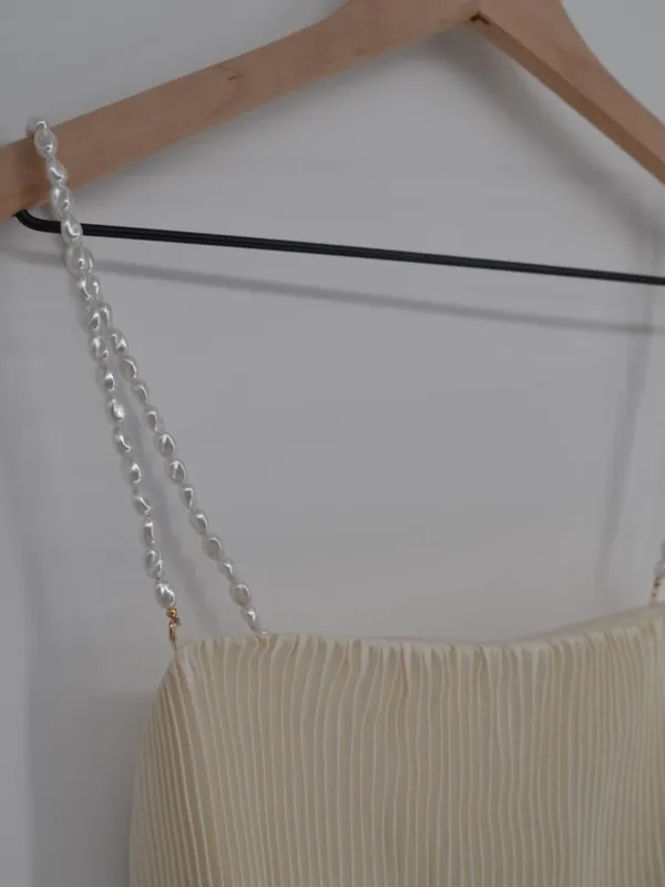Abercrombie & Fitch The A&F Giselle Faux Pearl Pleated Mini Dress White S - Image 4