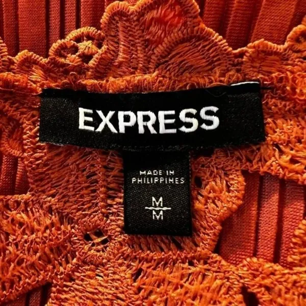 EXPRESS Dark Pumpkin Lace Embroidered Trim Belled‎ Sleeve Blouse M - Image 9