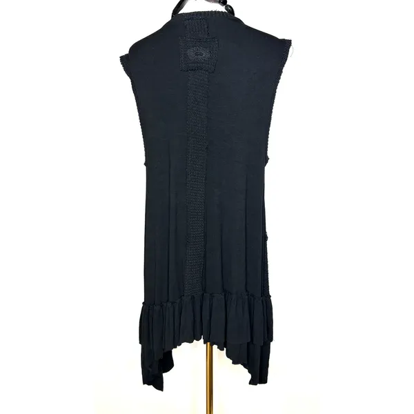 POL Womens Black Sleeveless Boho Knit Ruffle‎ Mini Dress SMT1835 Size L NWT - Image 4