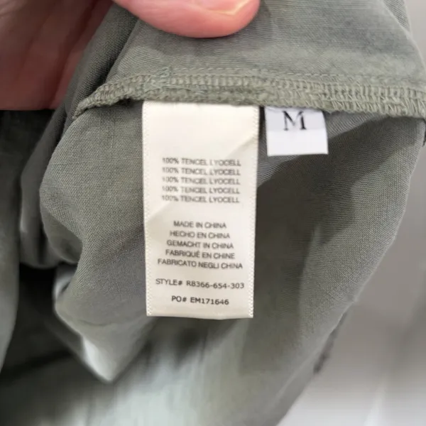 Anthropologie Cloth & Stone Sage Green V-Neck Short Sleeve‎ Tie Waist Dress Med - Image 6