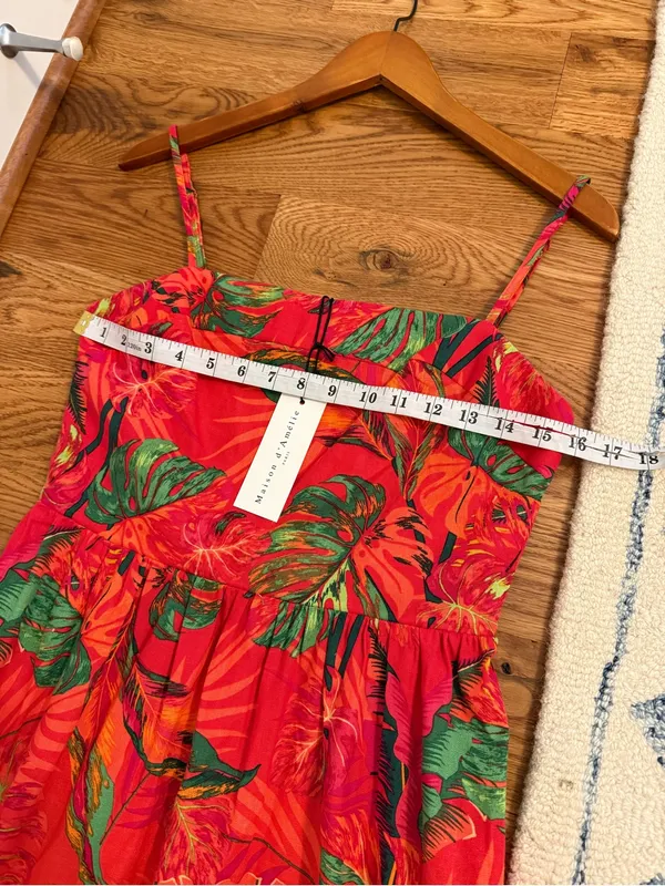 Maison d'Amélie tropical print red maxi dress NWT Size Small Linen Blend - Image 9