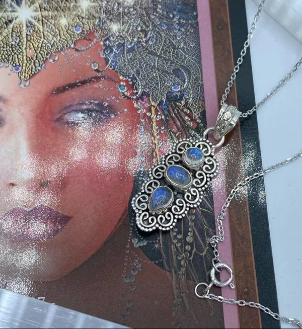 Bali Design Moonstone Solid Sterling Silver Necklace - Image 5