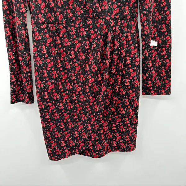 RTR Black Halo Briar Long‎ Sleeve Black & Red Rose Floral Print Mini Dress Sz 6 - Image 5