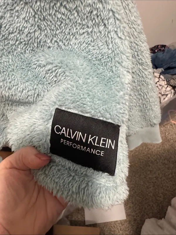 Calvin Klein Plush Half-Zip Teddy Jacket in Pale Blue - Image 4
