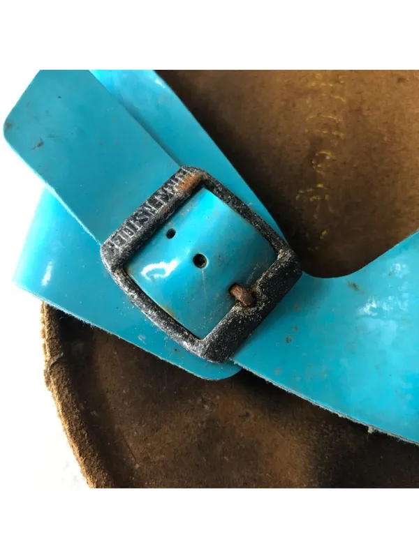Birkenstock Madrid Slide Sandals Glossy Patent Birko-Flor Turquoise Blue 37 US 6 - Image 4